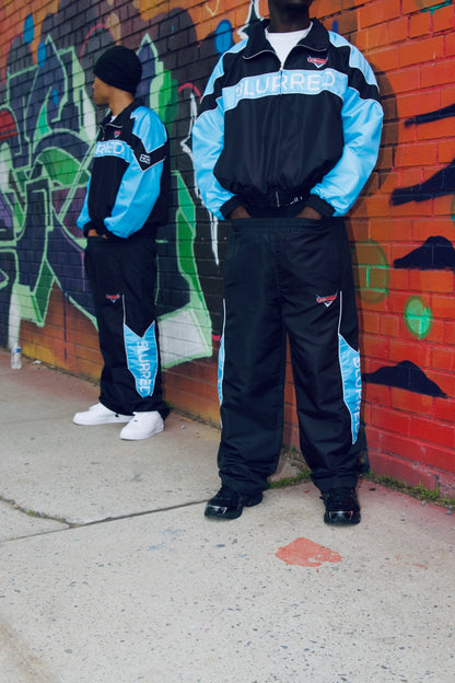 LIGHT BLUE/BLACK WINDBREAKER PANTS