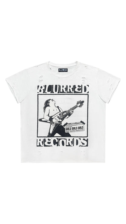 LIMITED EDITION WHITE BLURRED RECORDS DISTRESSED TEE
