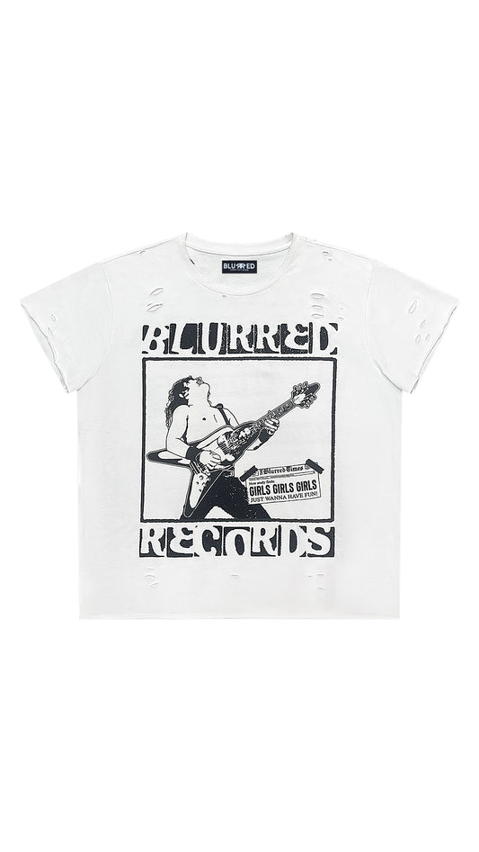 LIMITED EDITION WHITE BLURRED RECORDS DISTRESSED TEE