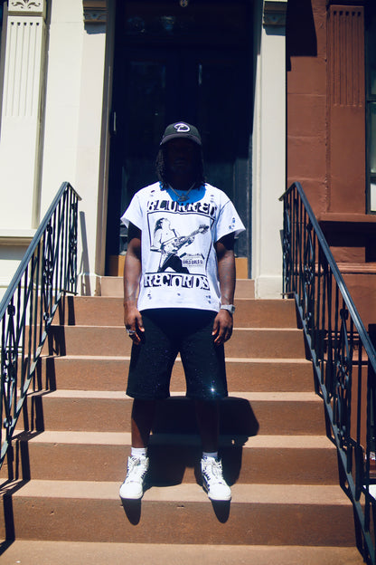 LIMITED EDITION WHITE BLURRED RECORDS DISTRESSED TEE