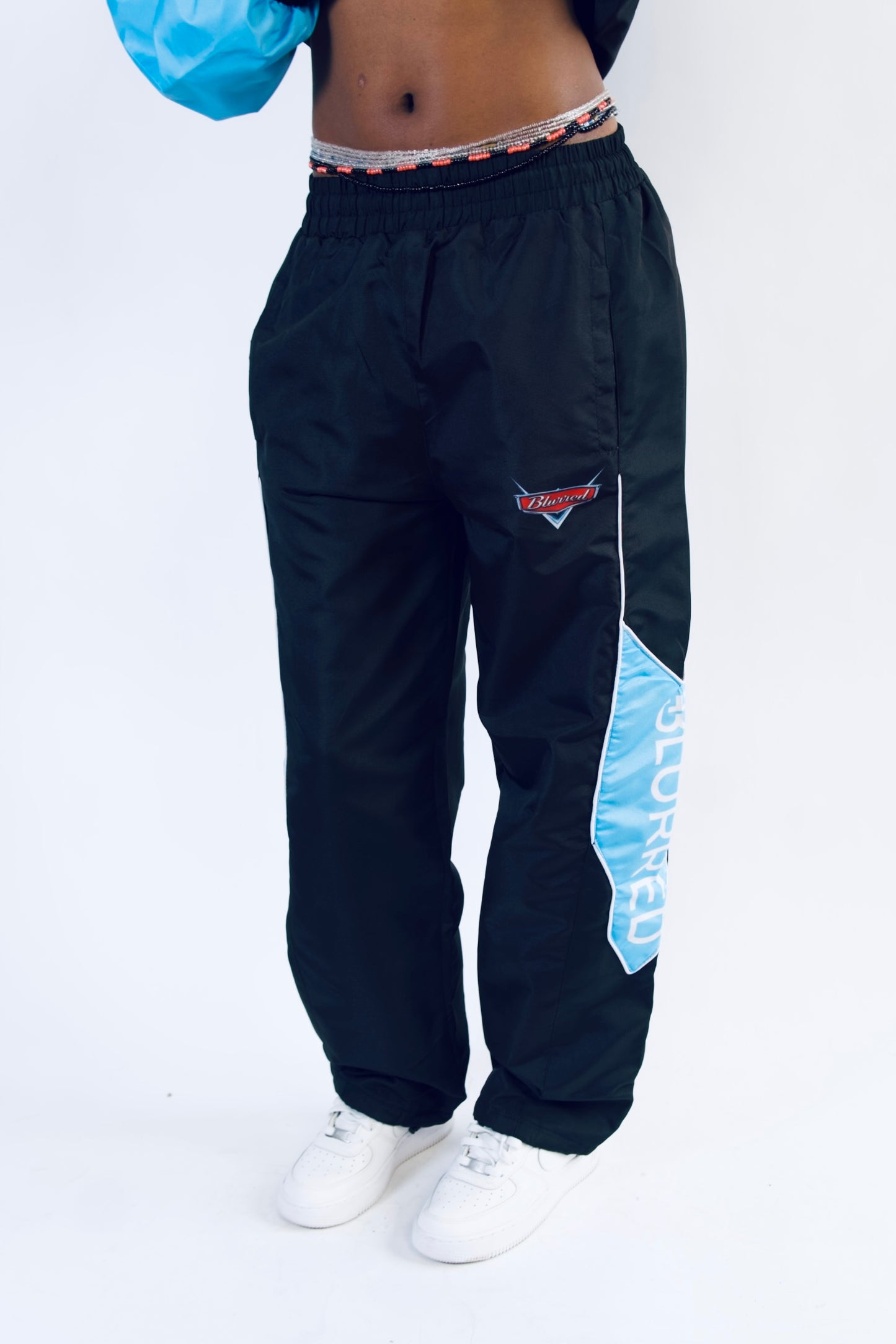 LIGHT BLUE/BLACK WINDBREAKER PANTS