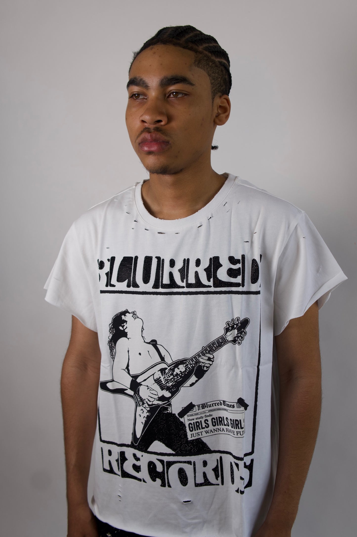 LIMITED EDITION WHITE BLURRED RECORDS DISTRESSED TEE