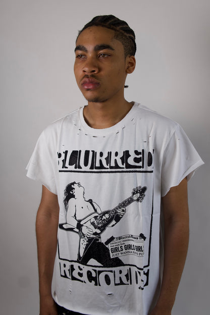 LIMITED EDITION WHITE BLURRED RECORDS DISTRESSED TEE