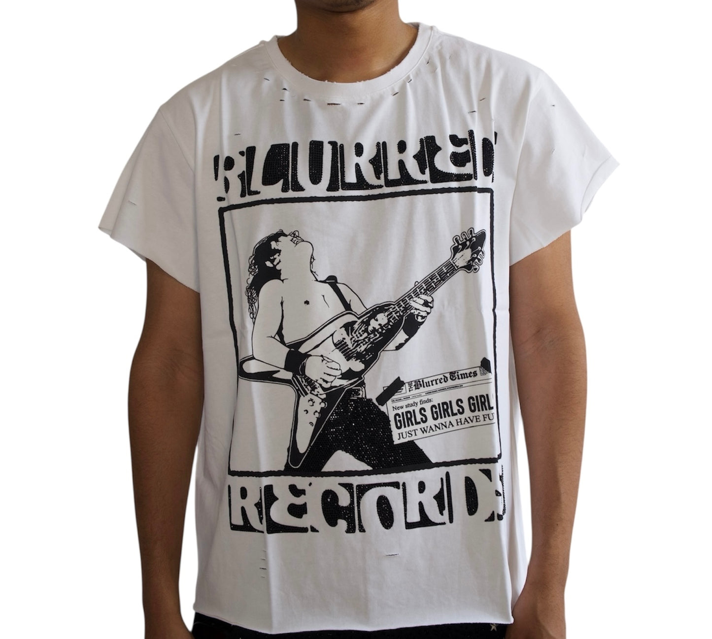 LIMITED EDITION WHITE BLURRED RECORDS DISTRESSED TEE