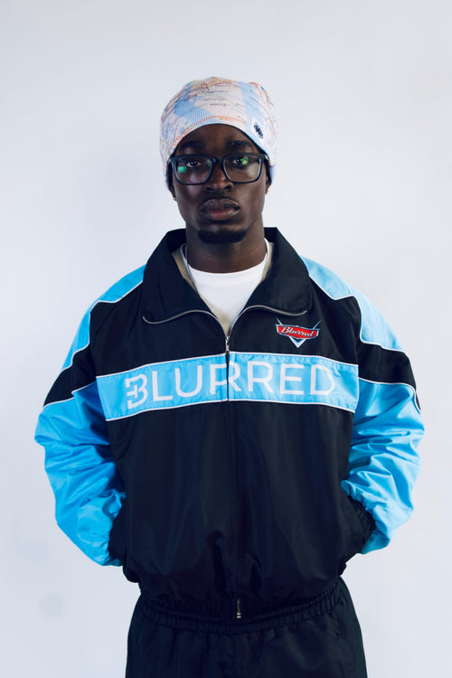 LIGHT BLUE/BLACK WINDBREAKER JACKET