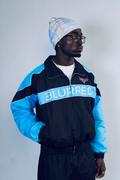 LIGHT BLUE/BLACK WINDBREAKER JACKET
