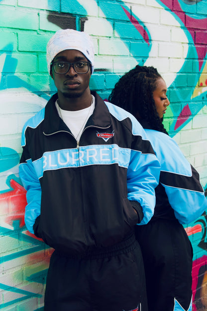 LIGHT BLUE/BLACK WINDBREAKER JACKET
